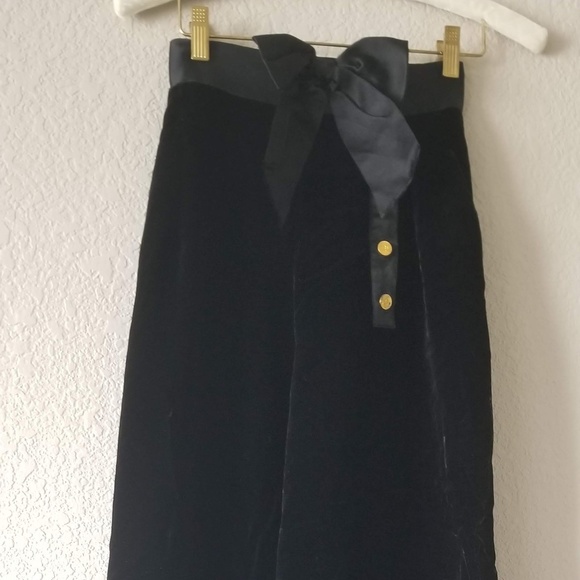 CHANEL BLACK VELVET HIGH WAIST PANT 36